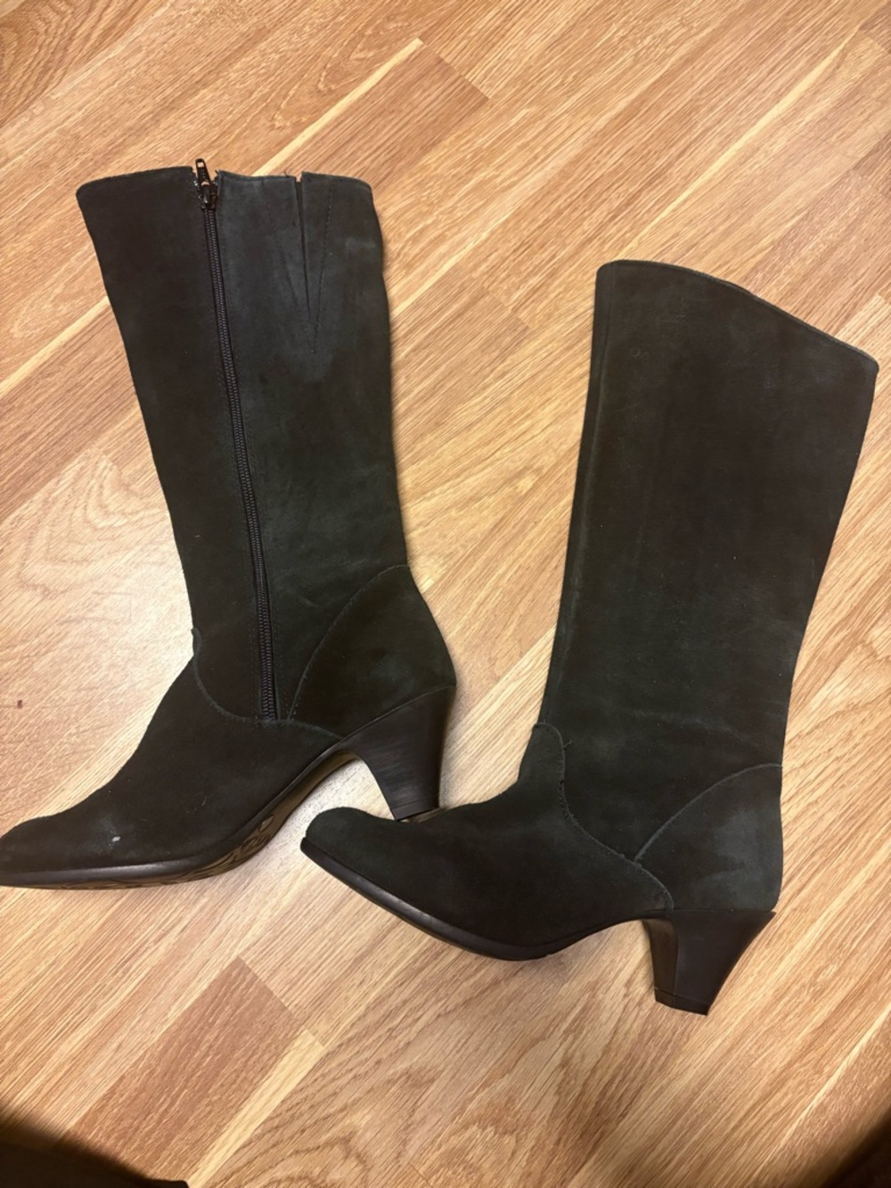 Classic Black Suede Mid-Calf Heeled Boots never worn!